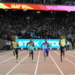 Justin Gatlin brings down Usain Bolt