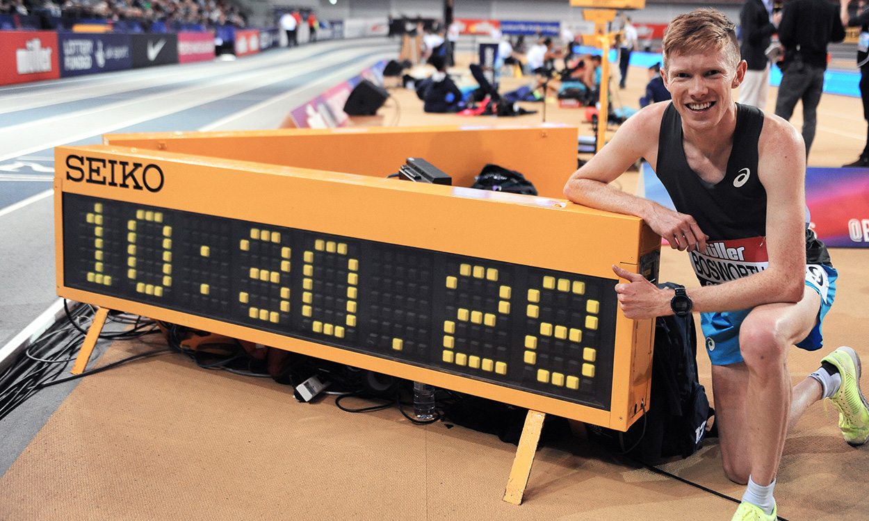 Tom Bosworth breaks indoor race walk world best in Glasgow