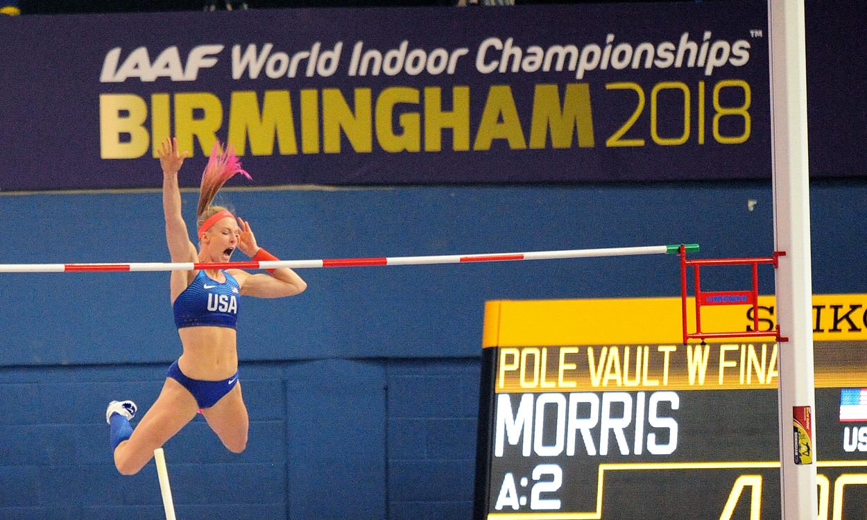 Sandi Morris breaks “silver streak” with world indoor gold