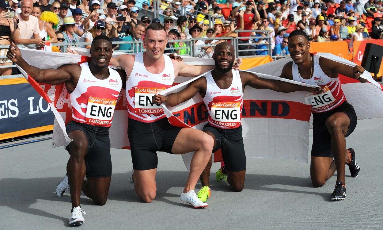 England storm to Commonwealth 4x100m double
