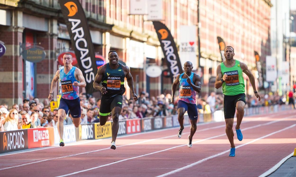Richard Kilty and Harry Aikines-Aryeetey in CityGames sprints